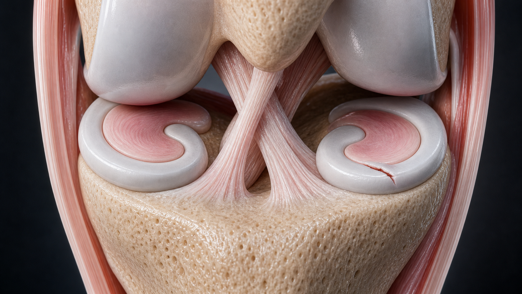 Realistic knee image showing a meniscus tear concept