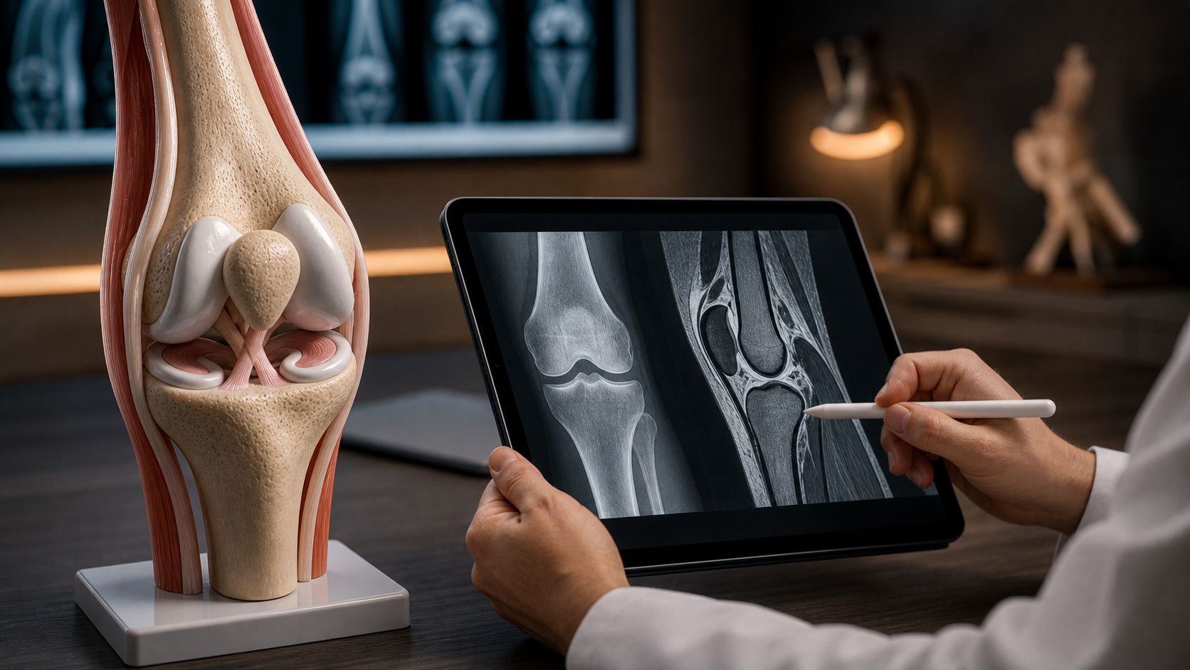 Physician explaining knee findings to a patient